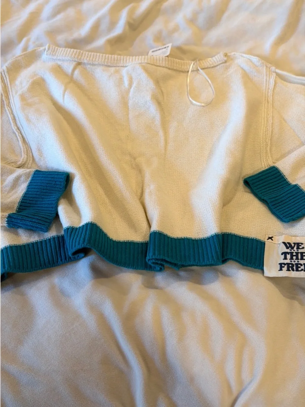NWT Free People Into The Blue Stripe Cropped Cream Sweater Women’s Medium